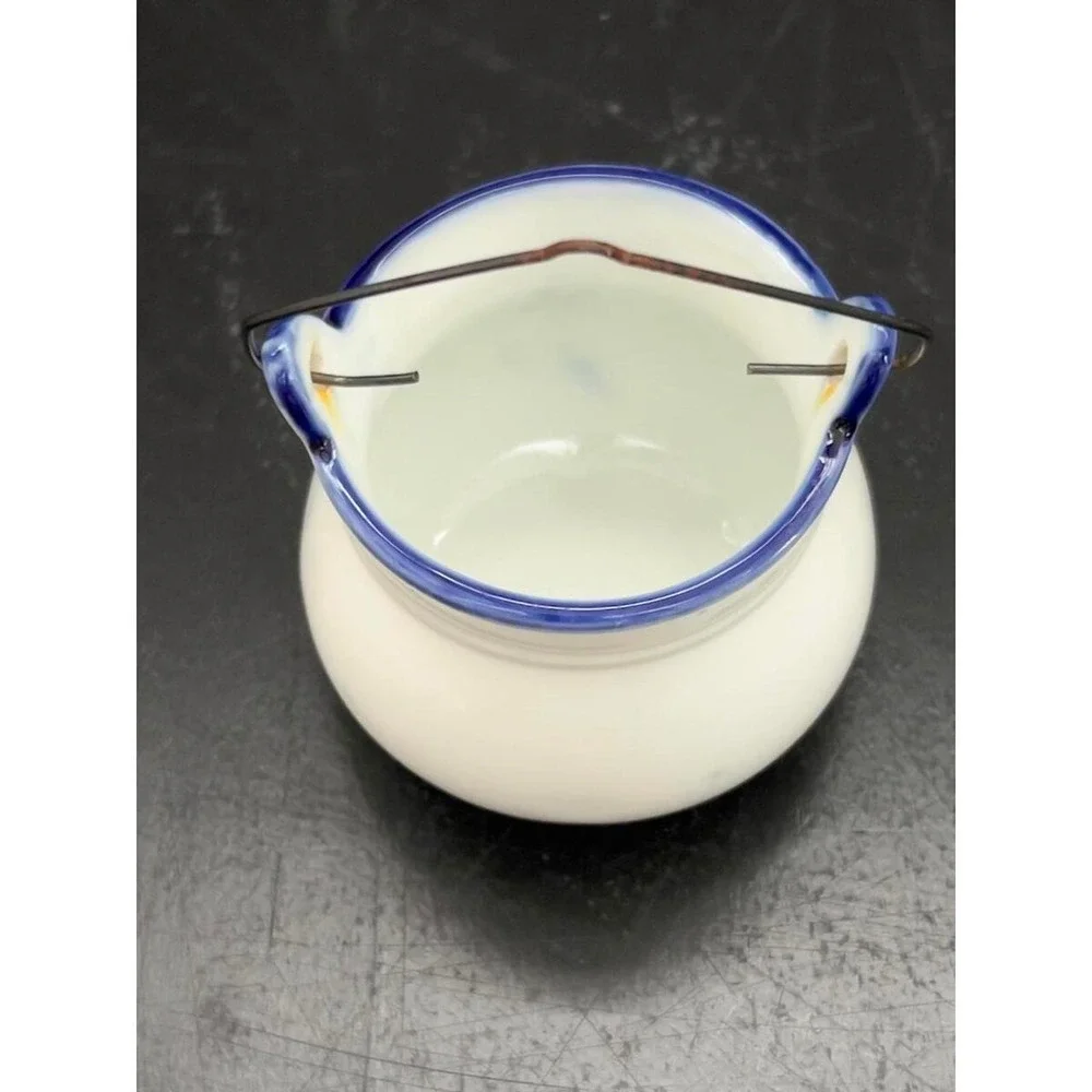 Fairway Miniature Cauldron White Blue Home Sweet Home Floral Vintage 2.5in